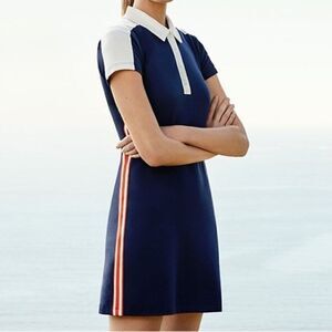 Tory Burch Sport Pique Navy Polo Dress Red Side Stripe Collared SIZE XS